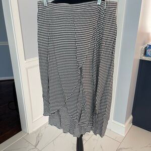 LOFT Black and White Midi A-Line Wrap Skirt